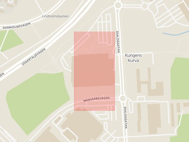 Karta som med röd fyrkant ramar in Heron City, Huddinge, Stockholms län