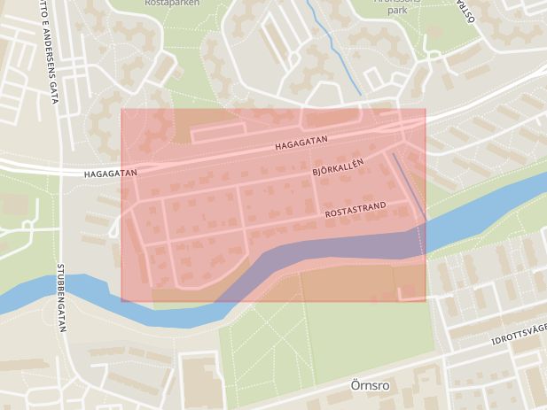 Karta som med röd fyrkant ramar in Rostastrand, Örebro, Örebro län