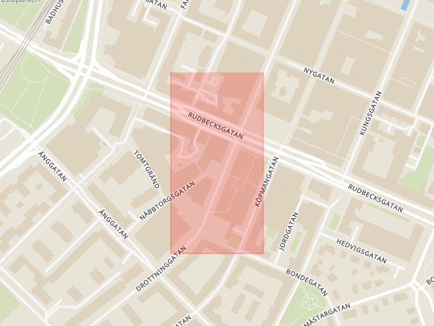 Karta som med röd fyrkant ramar in Forex, Drottninggatan, Örebro, Örebro län