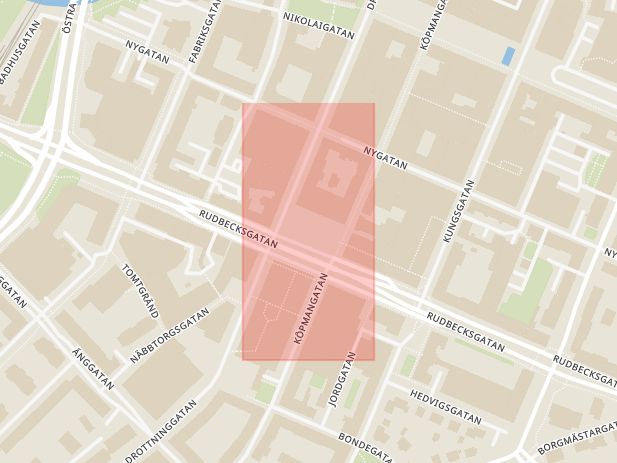 Karta som med röd fyrkant ramar in Våghustorget, Örebro, Örebro län