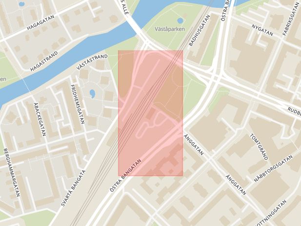 Karta som med röd fyrkant ramar in Södra Station, Örebro, Örebro län