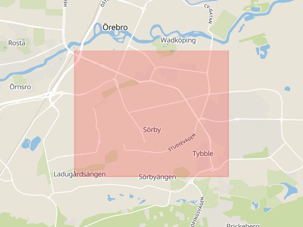 Karta som med röd fyrkant ramar in Lina, Rudbecksgatan, Örebro, Örebro län