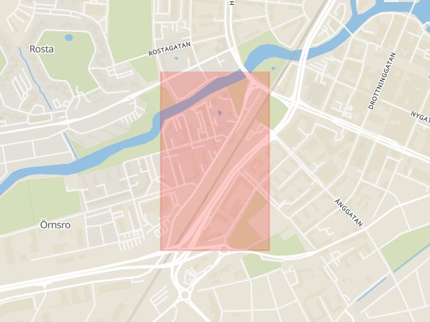 Karta som med röd fyrkant ramar in Svartå Bangata, Örnsro, Örebro, Örebro län
