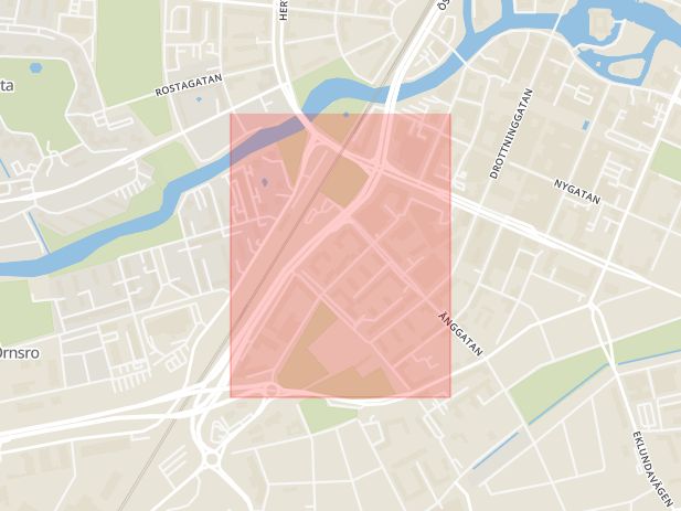 Karta som med röd fyrkant ramar in Fabriksgatan, Örebro, Örebro län