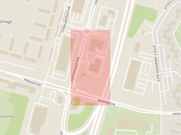 Karta som med röd fyrkant ramar in Västhagagatan, Åbyvägen, Örebro, Örebro län