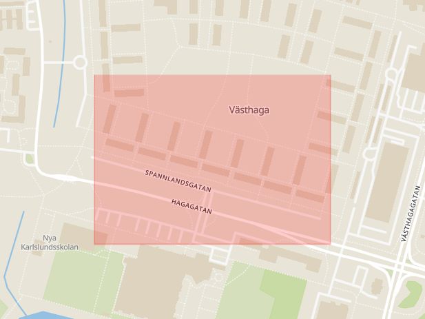 Karta som med röd fyrkant ramar in Spannlandsgatan, Örebro, Örebro län