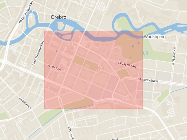 Karta som med röd fyrkant ramar in Engelbrektsgatan, Örebro, Örebro län