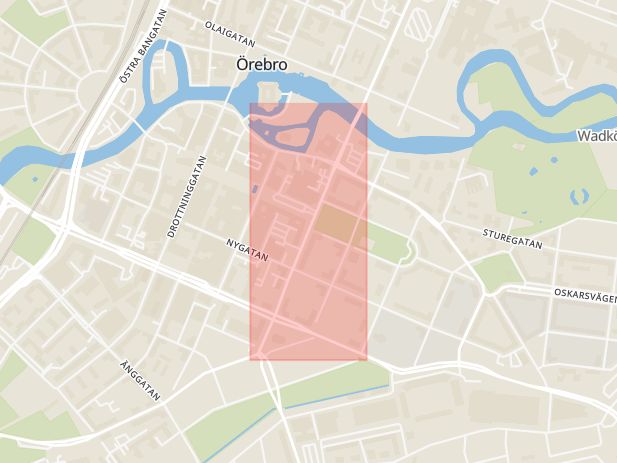 Karta som med röd fyrkant ramar in Trädgårdsgatan, Örebro, Örebro län