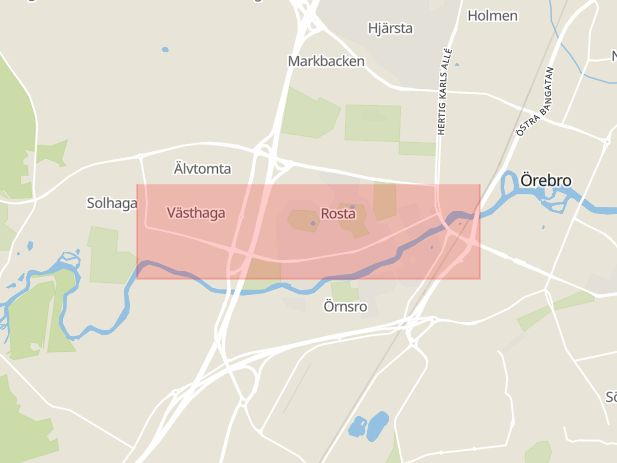 Karta som med röd fyrkant ramar in Hagagatan, Örebro, Örebro län