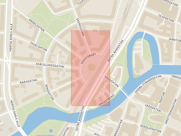Karta som med röd fyrkant ramar in Vasatorget, Örebro, Örebro län