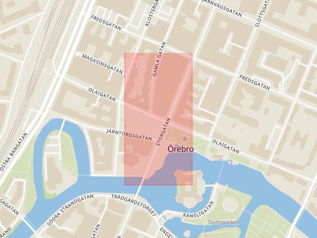 Karta som med röd fyrkant ramar in Järntorget, Örebro, Örebro län
