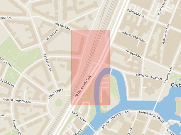Karta som med röd fyrkant ramar in Resecentrum, Järntorget, Örebro, Örebro län