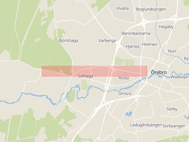 Karta som med röd fyrkant ramar in Trafikplats Karlslundsgatan, Örebro, Örebro län