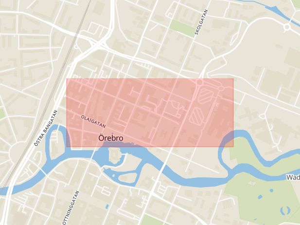 Karta som med röd fyrkant ramar in Fredsgatan, Örebro, Örebro län