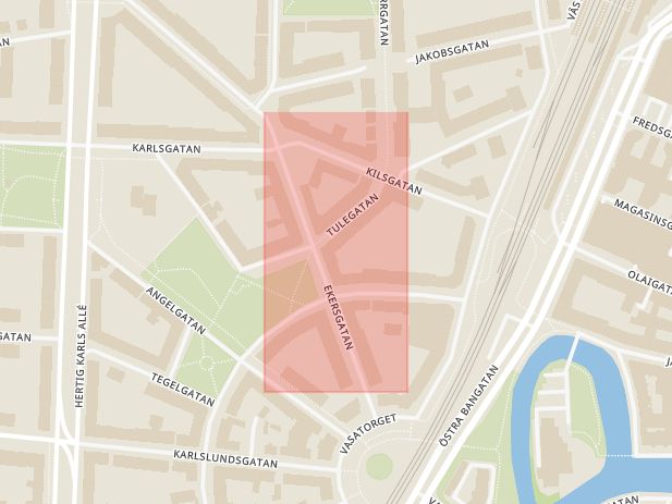 Karta som med röd fyrkant ramar in Apelsingatan, Ekersvägen, Örebro, Örebro län