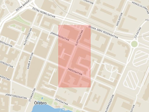 Karta som med röd fyrkant ramar in Försäkringskassan, Slottsgatan, Örebro, Örebro län