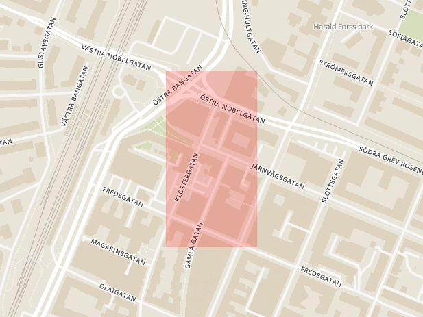 Karta som med röd fyrkant ramar in Kulturhuset, Järnvägsgatan, Örebro, Örebro län