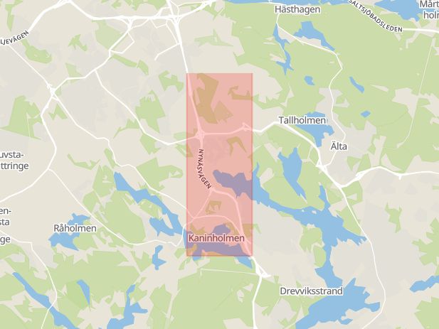 Karta som med röd fyrkant ramar in Nynäsvägen, Farsta, Stockholm, Stockholms län
