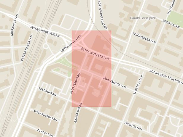 Karta som med röd fyrkant ramar in Örebro Tingsrätt, Örebro, Örebro län