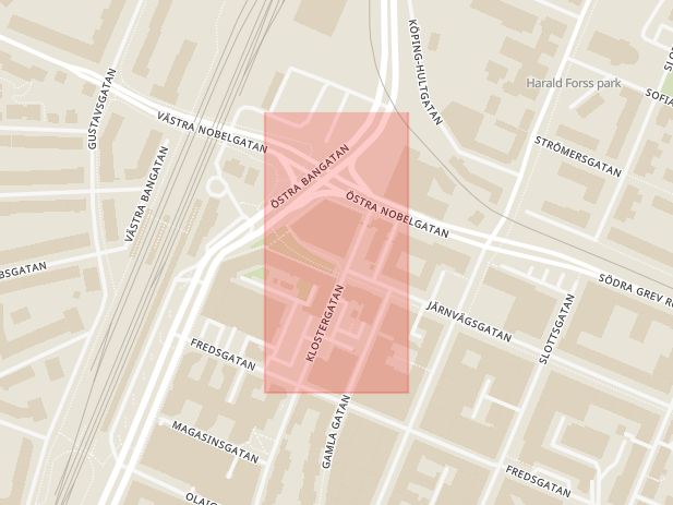 Karta som med röd fyrkant ramar in Tingsrätten, Örebro
