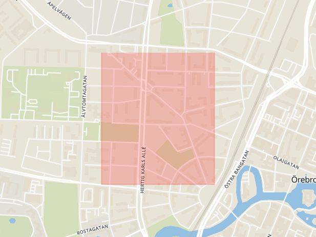 Karta som med röd fyrkant ramar in Ekersgatan, Ludvika, Örebro län