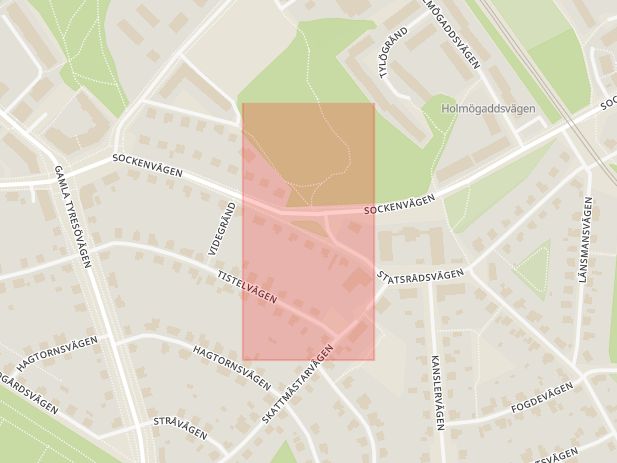Karta som med röd fyrkant ramar in Sockenvägen, Stockholm, Stockholms län