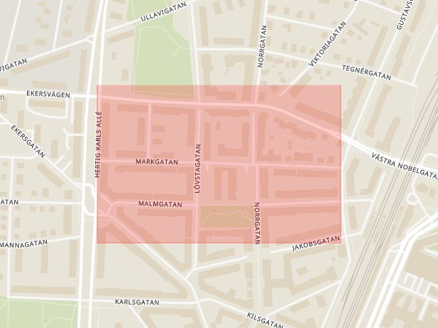 Karta som med röd fyrkant ramar in Markbacken, Örebro, Örebro län