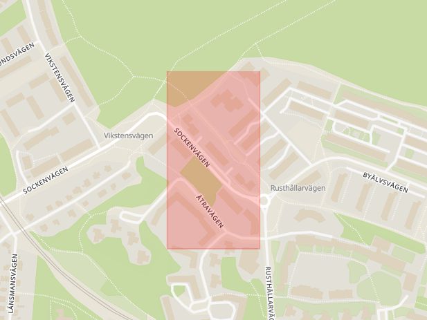 Karta som med röd fyrkant ramar in Bagarmossen, Sockenvägen, Stockholm, Stockholms län