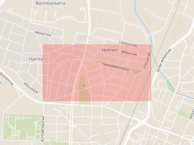 Karta som med röd fyrkant ramar in Trängkårsvägen, Hjärsta, Örebro, Örebro län