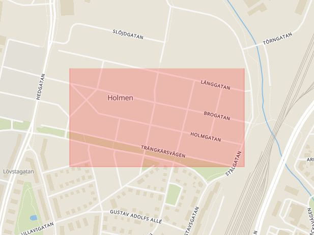 Karta som med röd fyrkant ramar in Holmgatan, Örebro, Örebro län