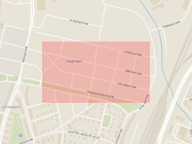 Karta som med röd fyrkant ramar in Holmgatan, Tegnérlunden, Örebro, Örebro län