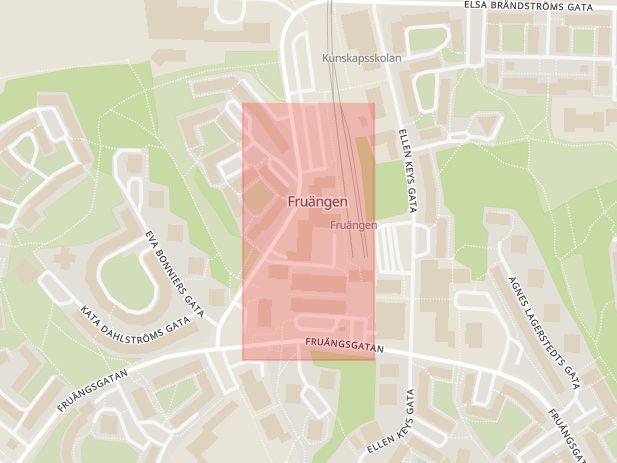 Karta som med röd fyrkant ramar in Fruängen, Fruängstorget, Stockholm, Stockholms län