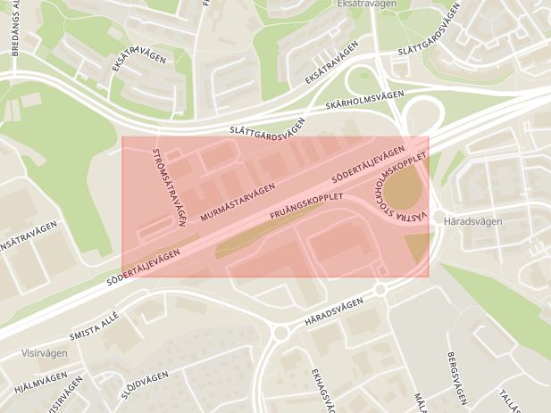 Karta som med röd fyrkant ramar in Bredäng, Södertäljevägen, Trafikplats Bredäng, Fruängen, Stockholm, Stockholms län