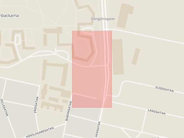 Karta som med röd fyrkant ramar in Baronbackarna, Hedgatan, Örebro, Örebro län