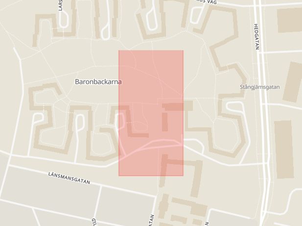 Karta som med röd fyrkant ramar in Hedgatan, Baronbackarna, Örebro, Örebro län