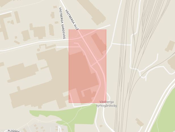 Karta som med röd fyrkant ramar in Trafikplats Västberga, Hägersten, Stockholm, Stockholms län