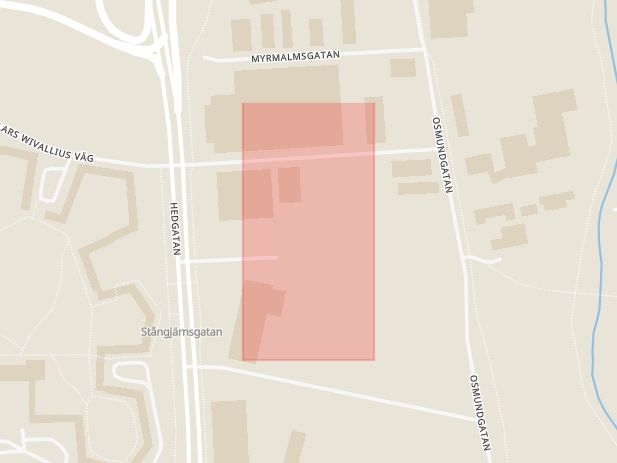Karta som med röd fyrkant ramar in Smidesgatan, Holmen, Örebro, Örebro län