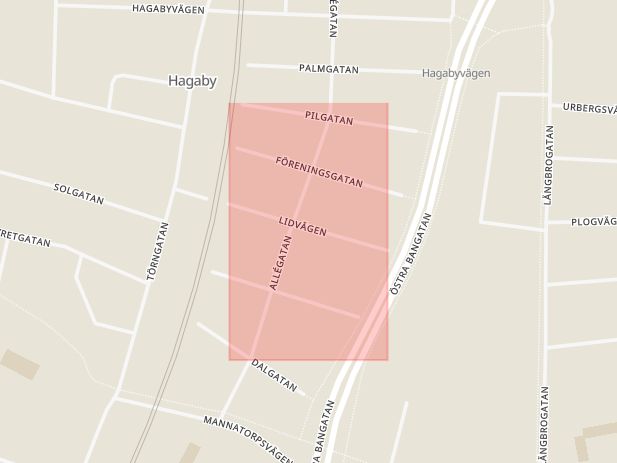 Karta som med röd fyrkant ramar in Lidvägen, Hagaby, Örebro, Örebro län