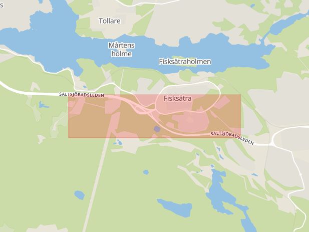 Karta som med röd fyrkant ramar in Fisksätra, Saltsjöbadsleden, Nacka, Stockholms län