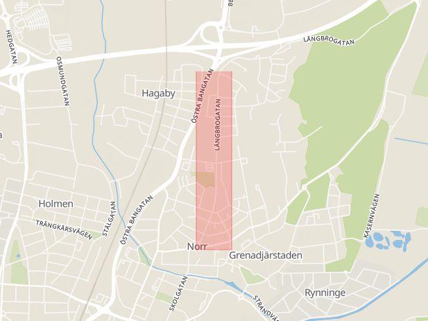 Karta som med röd fyrkant ramar in Längbrogatan, Örebro, Örebro län