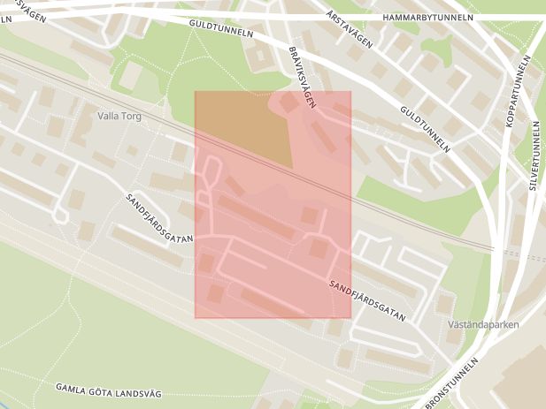 Karta som med röd fyrkant ramar in Valla Torg, Stockholm, Stockholms län