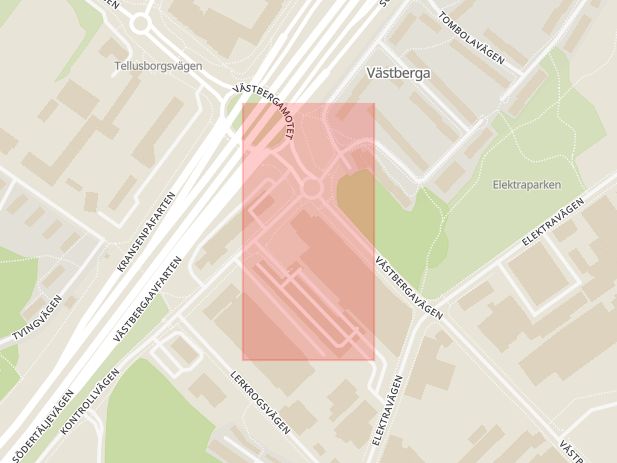 Karta som med röd fyrkant ramar in Systembolaget, Västberga, Stockholm, Stockholms län