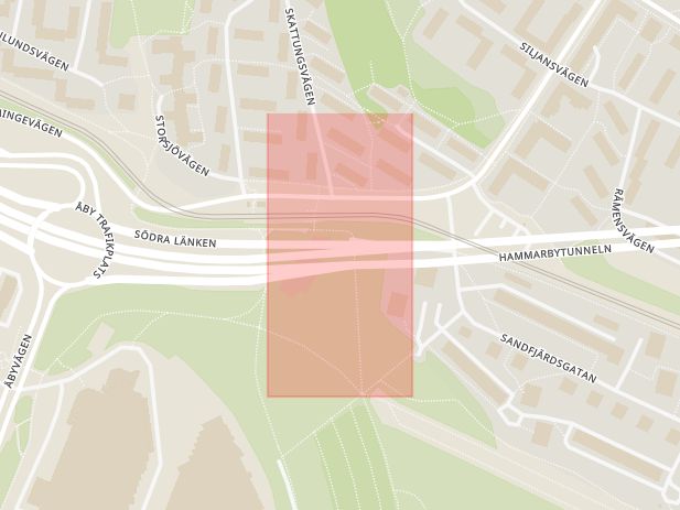 Karta som med röd fyrkant ramar in Hammarbytunneln, Gustavsberg, Nacka, Stockholms län