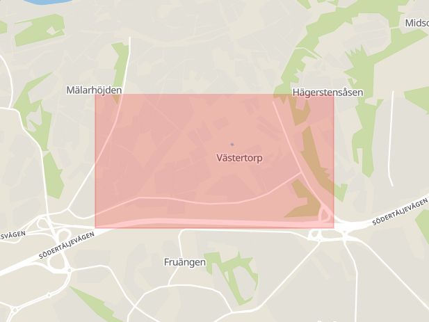 Karta som med röd fyrkant ramar in Västertorp, Stockholm, Stockholms län