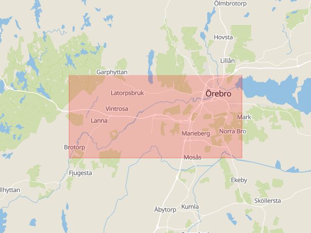Karta som med röd fyrkant ramar in Svartån, Örebro, Örebro län