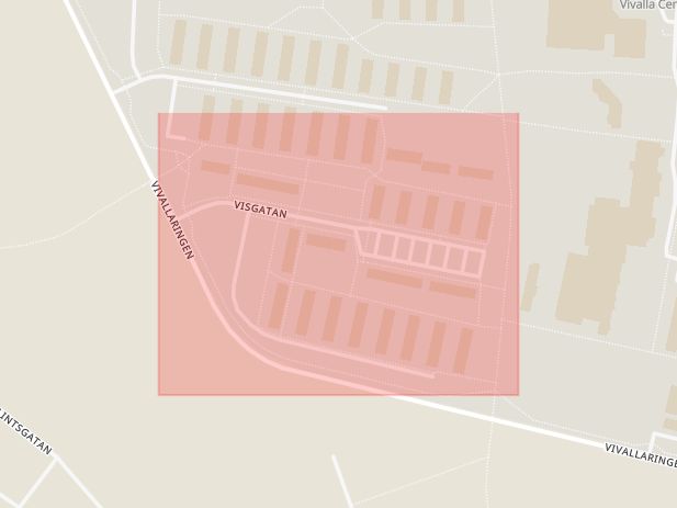 Karta som med röd fyrkant ramar in Visgatan, Vivalla, Örebro, Örebro län