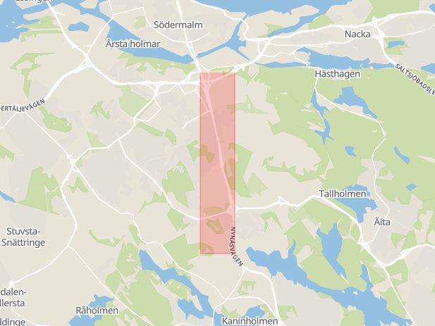 Karta som med röd fyrkant ramar in Nynäsvägen, Enskede, Stockholm, Stockholms län