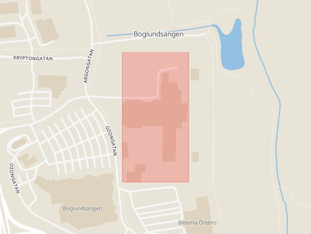 Karta som med röd fyrkant ramar in Pappersbruksallén, Näsby, Volkswagen, Örebro, Örebro län