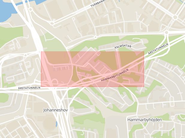 Karta som med röd fyrkant ramar in Hammarbybacken, Magnus Väg, Stockholm, Stockholms län