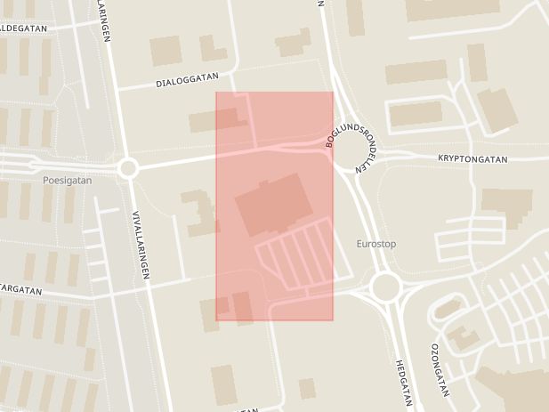 Karta som med röd fyrkant ramar in Monologgatan, Boglundsängen, Örebro, Örebro län